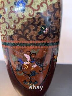 Antique Japanese Meiji Cloisonné Enamel Phonex Drygon Gold Dust Ginbari Vase