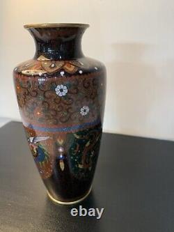 Antique Japanese Meiji Cloisonné Enamel Phonex Drygon Gold Dust Ginbari Vase