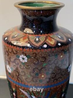 Antique Japanese Meiji Cloisonné Enamel Phonex Drygon Gold Dust Ginbari Vase