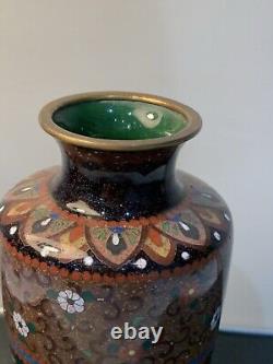 Antique Japanese Meiji Cloisonné Enamel Phonex Drygon Gold Dust Ginbari Vase