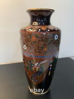 Antique Japanese Meiji Cloisonné Enamel Phonex Drygon Gold Dust Ginbari Vase