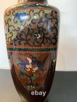 Antique Japanese Meiji Cloisonné Enamel Phonex Drygon Gold Dust Ginbari Vase