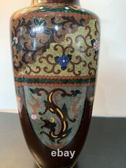 Antique Japanese Meiji Cloisonné Enamel Phonex Drygon Gold Dust Ginbari Vase