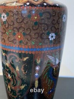 Antique Japanese Meiji Cloisonné Enamel Phonex Drygon Gold Dust Ginbari Vase