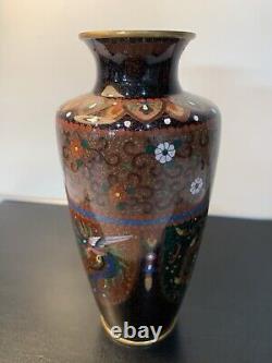 Antique Japanese Meiji Cloisonné Enamel Phonex Drygon Gold Dust Ginbari Vase