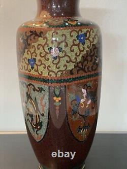 Antique Japanese Meiji Cloisonné Enamel Phonex Drygon Gold Dust Ginbari Vase