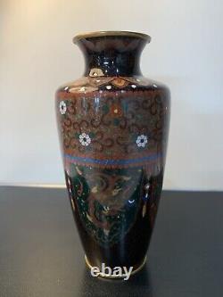 Antique Japanese Meiji Cloisonné Enamel Phonex Drygon Gold Dust Ginbari Vase