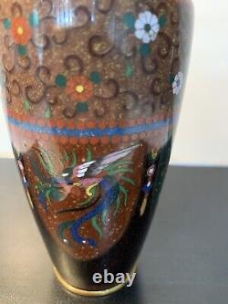 Antique Japanese Meiji Cloisonné Enamel Phonex Drygon Gold Dust Ginbari Vase