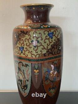 Antique Japanese Meiji Cloisonné Enamel Phonex Drygon Gold Dust Ginbari Vase