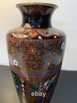 Antique Japanese Meiji Cloisonné Enamel Phonex Drygon Gold Dust Ginbari Vase