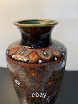 Antique Japanese Meiji Cloisonné Enamel Phonex Drygon Gold Dust Ginbari Vase