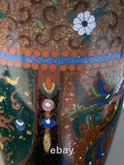 Antique Japanese Meiji Cloisonné Enamel Phonex Drygon Gold Dust Ginbari Vase