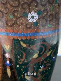 Antique Japanese Meiji Cloisonné Enamel Phonex Drygon Gold Dust Ginbari Vase