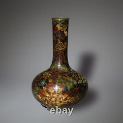 Antique Japanese Meiji Cloisonne Enameled Vase with Allover Floral Design, 19thC