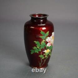 Antique Japanese Meiji Cloisonne Enameled Vase with Floral Design C1920