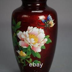 Antique Japanese Meiji Cloisonne Enameled Vase with Floral Design C1920