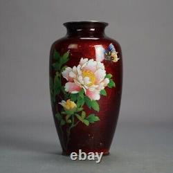 Antique Japanese Meiji Cloisonne Enameled Vase with Floral Design C1920