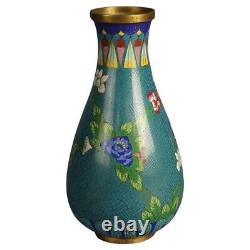 Antique Japanese Meiji Cloisonne Enameled Vase with Flowers C1920