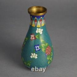 Antique Japanese Meiji Cloisonne Enameled Vase with Flowers C1920