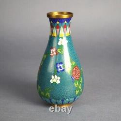 Antique Japanese Meiji Cloisonne Enameled Vase with Flowers C1920