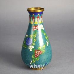 Antique Japanese Meiji Cloisonne Enameled Vase with Flowers C1920