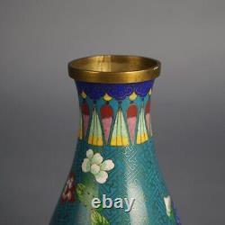 Antique Japanese Meiji Cloisonne Enameled Vase with Flowers C1920