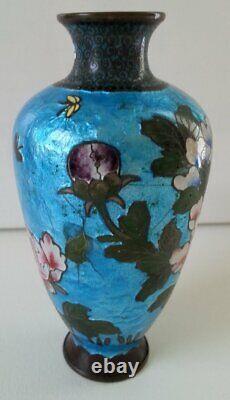 Antique Japanese Meiji Cloisonné Ginbari Silver Foil Peony Vase 6
