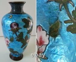 Antique Japanese Meiji Cloisonné Ginbari Silver Foil Peony Vase 6