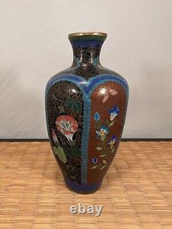 Antique Japanese Meiji Cloisonne Vase 6 Flower Panels Japan