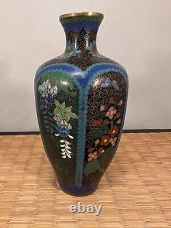 Antique Japanese Meiji Cloisonne Vase 6 Flower Panels Japan