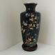 Antique Japanese Meiji Cloisonne Vase Black Ground Onaga And Seasonal Plants
