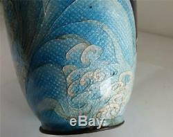 Antique Japanese Meiji Cloisonne Vase Three Clawed Dragon Above Wavy Seas