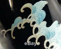 Antique Japanese Meiji Cloisonne Vase Three Clawed Dragon Above Wavy Seas