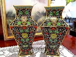 Antique Japanese Meiji Cloisonné Vases copper & brass painted chintz floral