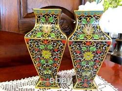 Antique Japanese Meiji Cloisonné Vases copper & brass painted chintz floral