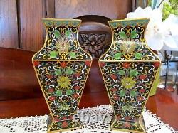 Antique Japanese Meiji Cloisonné Vases copper & brass painted chintz floral