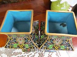 Antique Japanese Meiji Cloisonné Vases copper & brass painted chintz floral