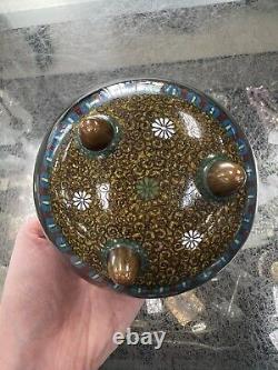 Antique Japanese Meiji Enamel Footed Cloisonne Ginger Jar No Lid