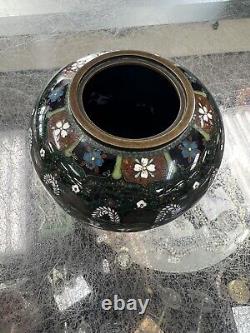 Antique Japanese Meiji Enamel Footed Cloisonne Ginger Jar No Lid