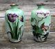 Antique Japanese Meiji Enamel Ginbari Foil Cloisonne Miniature Floral Vases Pair