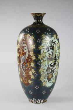 Antique Japanese Meiji Enamel Takehara Cloisonne Dragon And Phoenix Pattern Vase