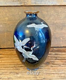 Antique Japanese Meiji Era (c1880) Cloisonné Vase Happiness Cranes 6