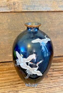 Antique Japanese Meiji Era (c1880) Cloisonné Vase Happiness Cranes 6