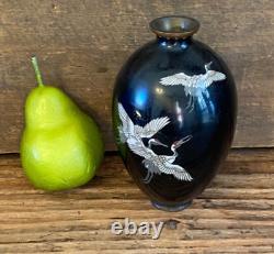 Antique Japanese Meiji Era (c1880) Cloisonné Vase Happiness Cranes 6