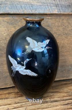 Antique Japanese Meiji Era (c1880) Cloisonné Vase Happiness Cranes 6