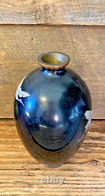 Antique Japanese Meiji Era (c1880) Cloisonné Vase Happiness Cranes 6