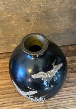 Antique Japanese Meiji Era (c1880) Cloisonné Vase Happiness Cranes 6