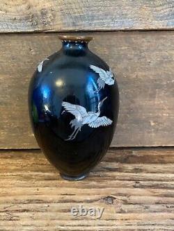 Antique Japanese Meiji Era (c1880) Cloisonné Vase Happiness Cranes 6