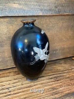 Antique Japanese Meiji Era (c1880) Cloisonné Vase Happiness Cranes 6