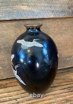 Antique Japanese Meiji Era (c1880) Cloisonné Vase Happiness Cranes 6